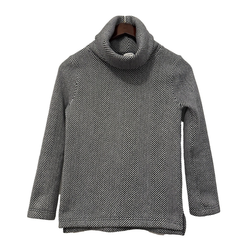 J.Crew Herringbone Turtleneck Womens XS Black White Fleece Lined‎ Cowl Neck Top